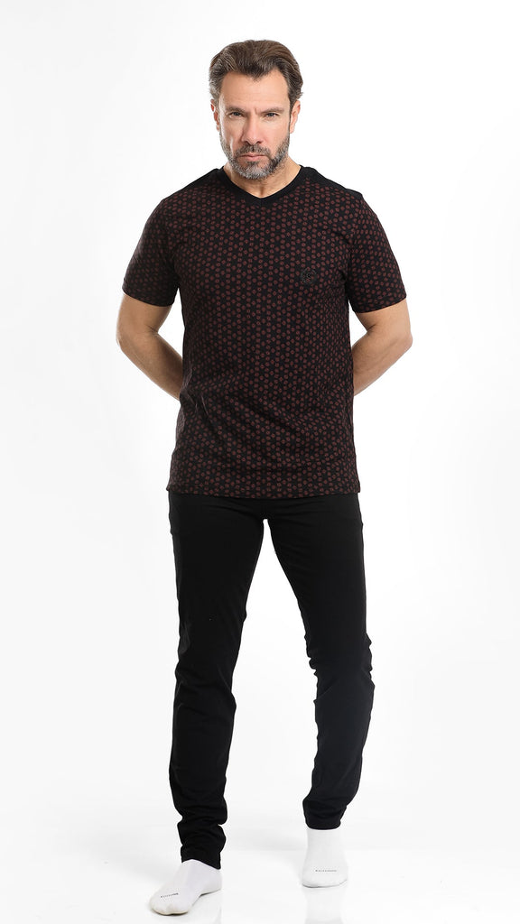 Men's Printed V Neck Pajama-black 148