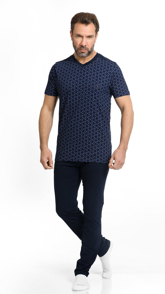 Men's Printed V Neck Pajama-navy 148