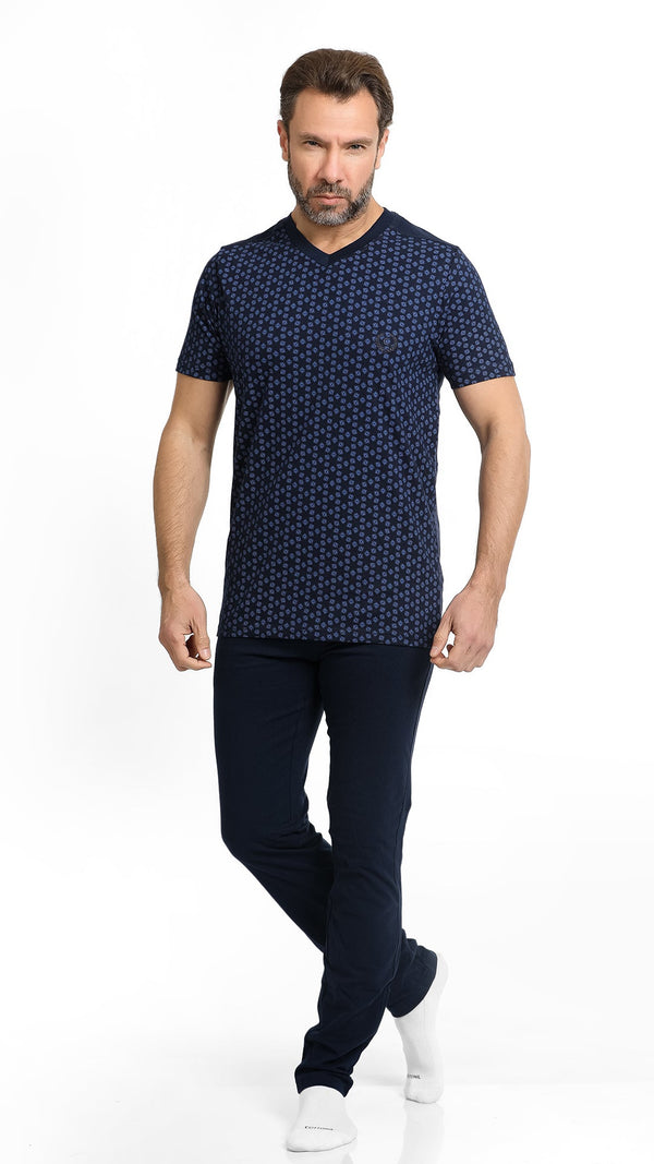 Men's Printed V Neck Pajama-navy 148