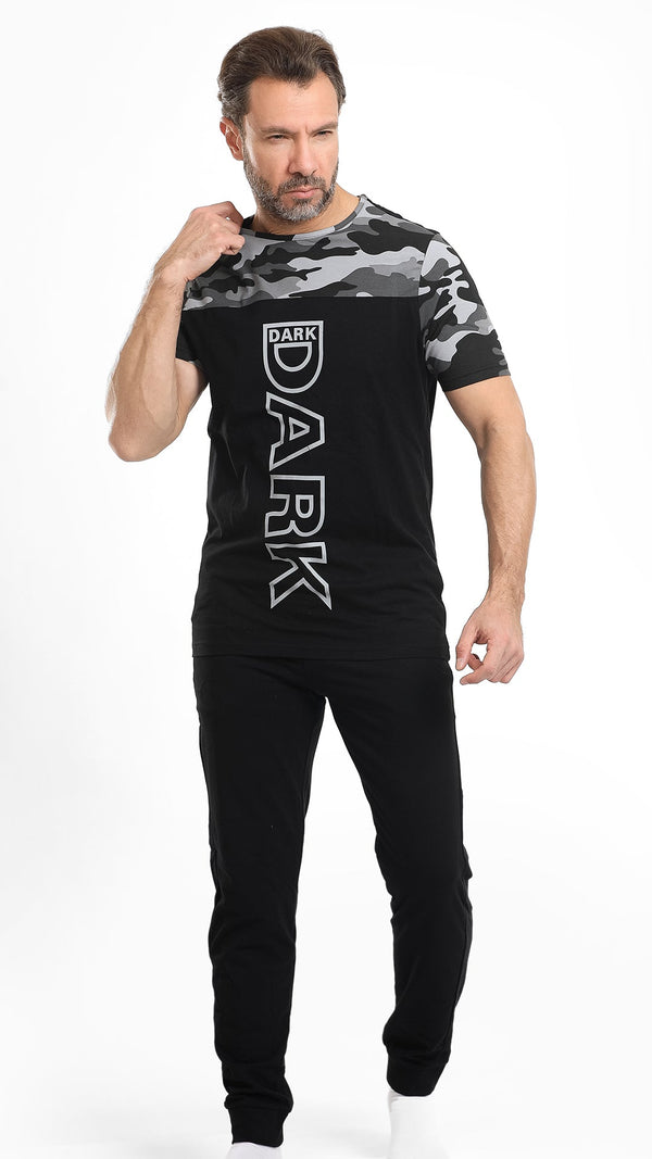 Men's Printed O Neck Pajama-Black 198