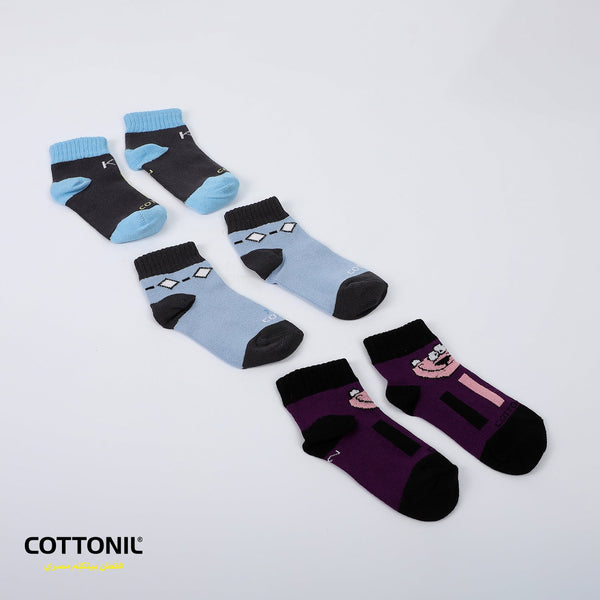 Pack Of 3 Patterned Baby Ribbed Trim Ankle Socks