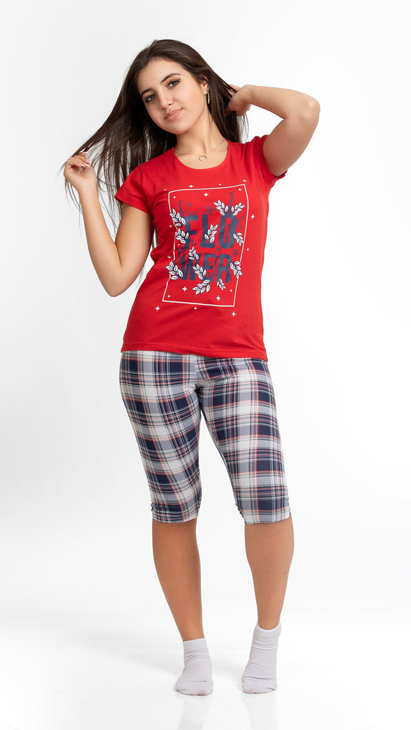Women's Pajama Set (short sleeves +Pentacor) 724 بيجاما صيفي حريمي