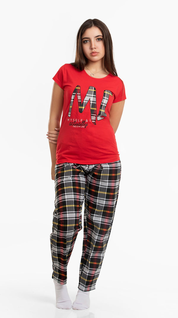 Womens Pajama Set (Half sleeves + Pant) 729 RED