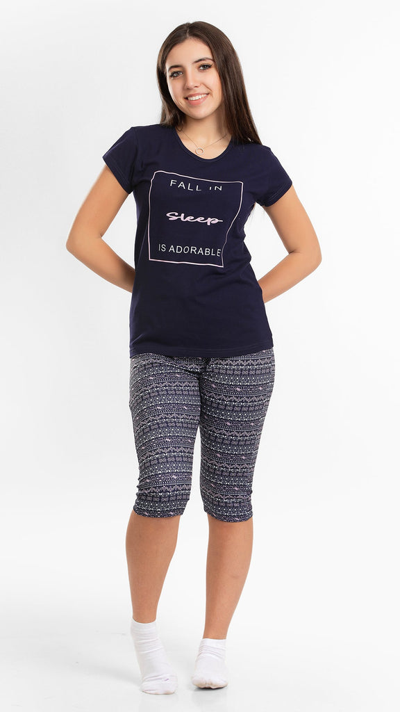 Women's Pajama Set (Half sleeves +Pentacor ) 739 بيجاما صيفي حريمي