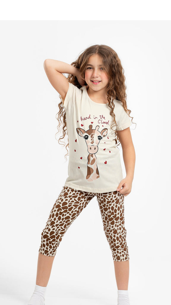 Grils Pajama Set (pantacur+ sleeveles) - 922- بيجاما صيفي بناتي