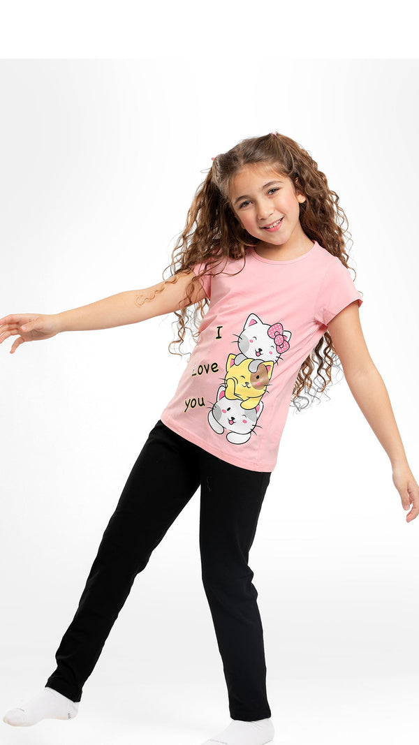 Grils Pajama Set (PANTS+ Half sleeves) - 927 - بيجاما صيفي بناتي