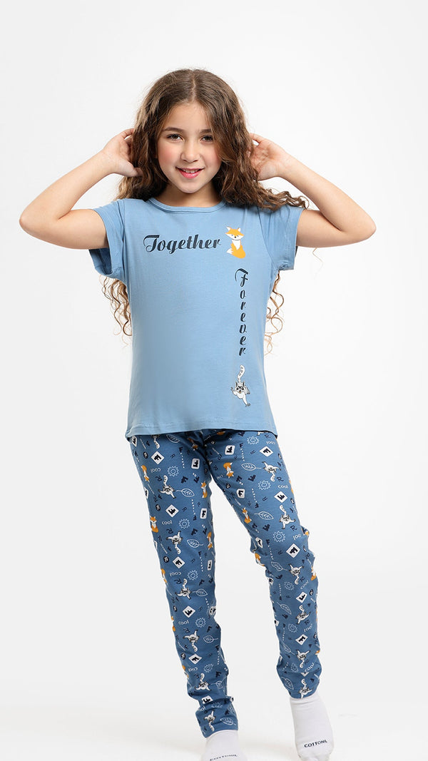 Grils Pajama Set (PANTS+ Half sleeves) - 928 - بيجاما صيفي بناتي
