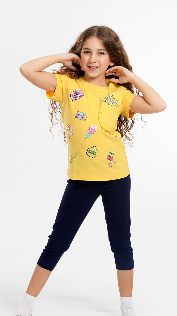 Grils Pajama Set (Pantacore+ Half sleeves) - 930 - بيجاما صيفي بناتي