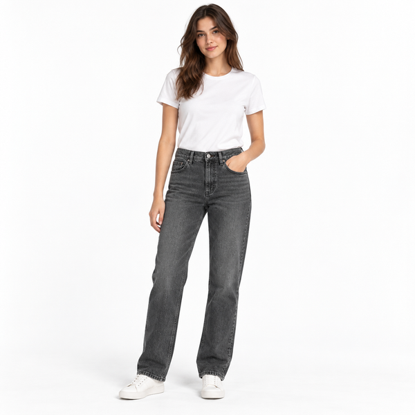 ⁨بنطلون جينز ستريت فيت نيو سكاي ليكرا فيراني Women's Charcoal Grey Stretch Straight Fit Jeans⁩