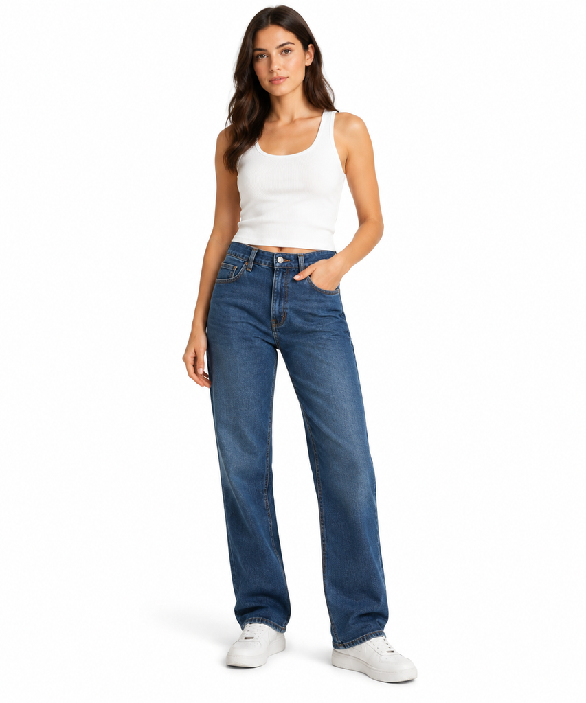 بنطلون جينز ستريت فيت نيو سكاي ازرق غامق Women's Dark Blue New Sky Straight Fit Jeans