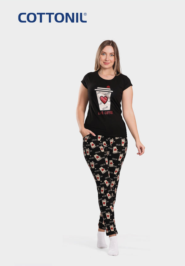 Women's Pajama Set (Half sleeves + Pant) 727 بيجاما صيفي حريمي