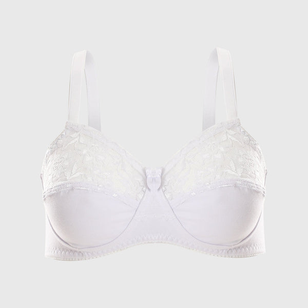 Minimizer Lace & Synthetic White Comfy Bra ميني مايزر قطن دانتيل نورمال