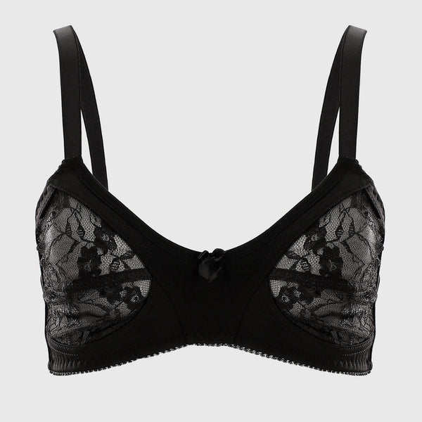 Lace & Synthetic Minimizer Bra - Black ميني مايزر دانتيل شفاف