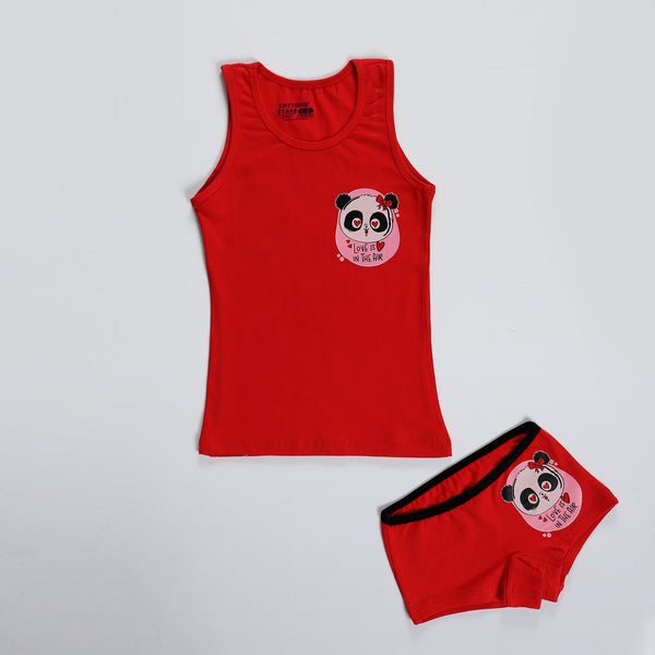 Girls Printed Set (Hotshort+cut)-Red