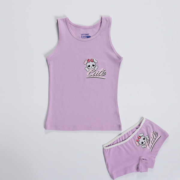 Girls Printed Set (Hotshort+cut)-Mauve