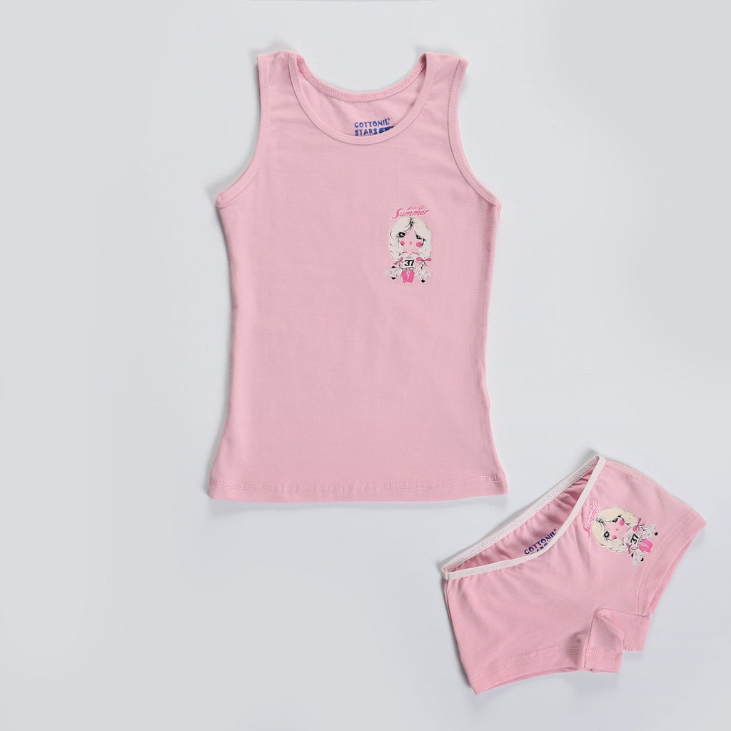 Girls Printed Set ( Hot short + cut )-Dusty Pink