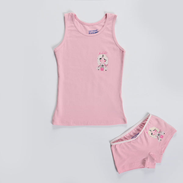Girls Printed Set ( Hot short + cut )-Dusty Pink