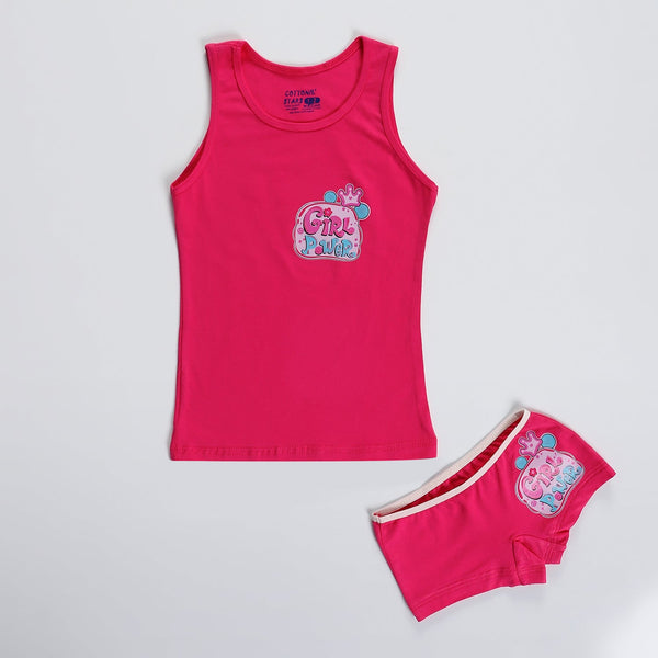 Girls Printed Set (Hotshort+cut)-Fuchsia