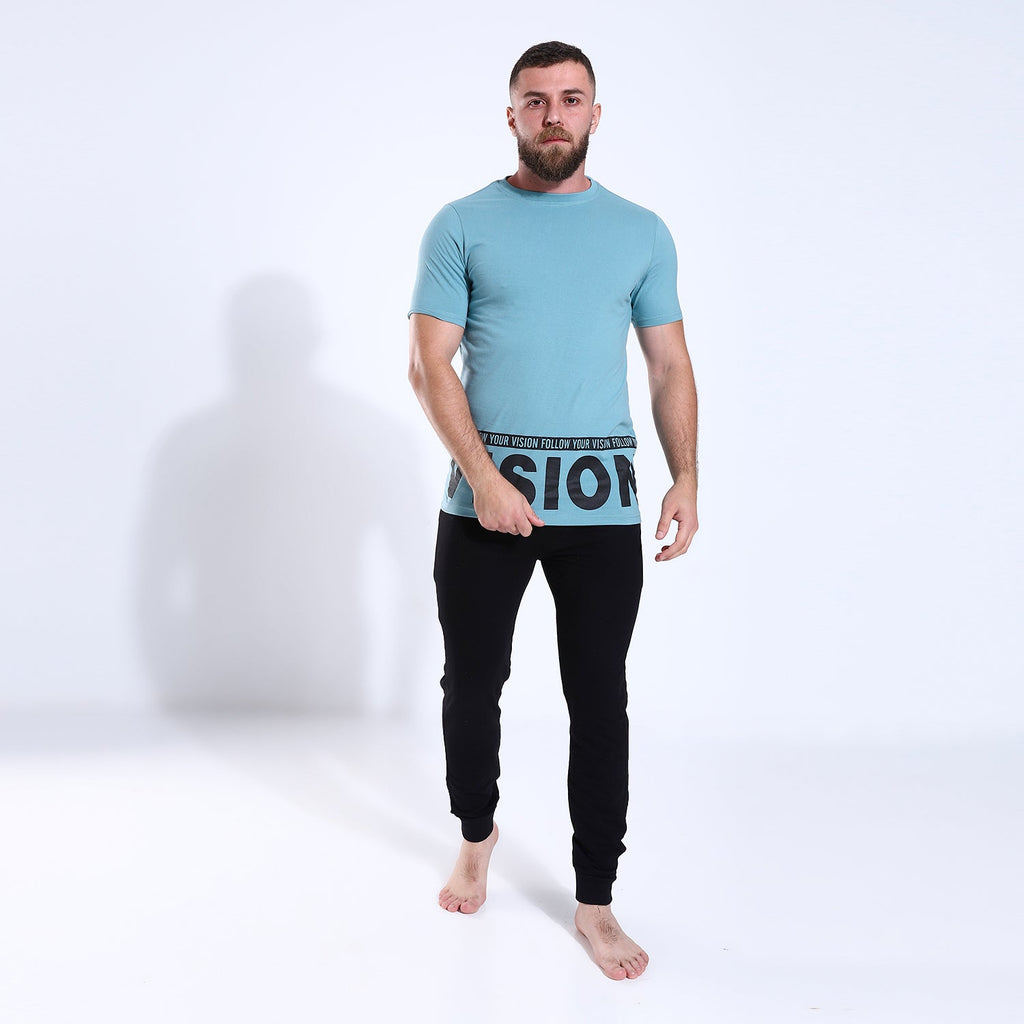 Men's Black Bottom Printed Tee Over Pajama 204