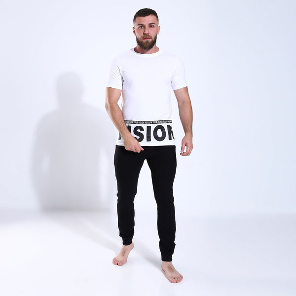 Men's Black Bottom Printed Tee Over Pajama 204