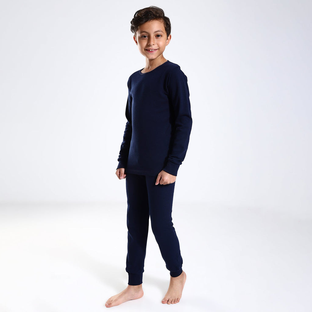 Boys Thermal Slip On, Elastic Waist & Elastic Hem Cotton Undergarment - Navy
