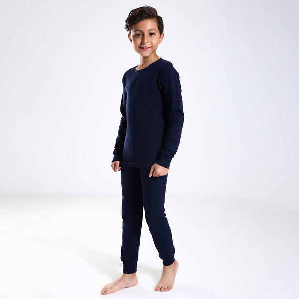 Boys Thermal Slip On, Elastic Waist & Elastic Hem Cotton Undergarment - Navy