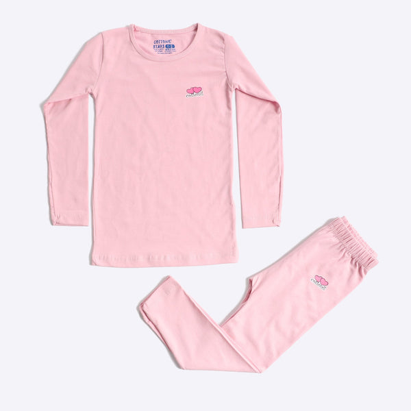 Slip On Pink Cotton Girls Thermal Set